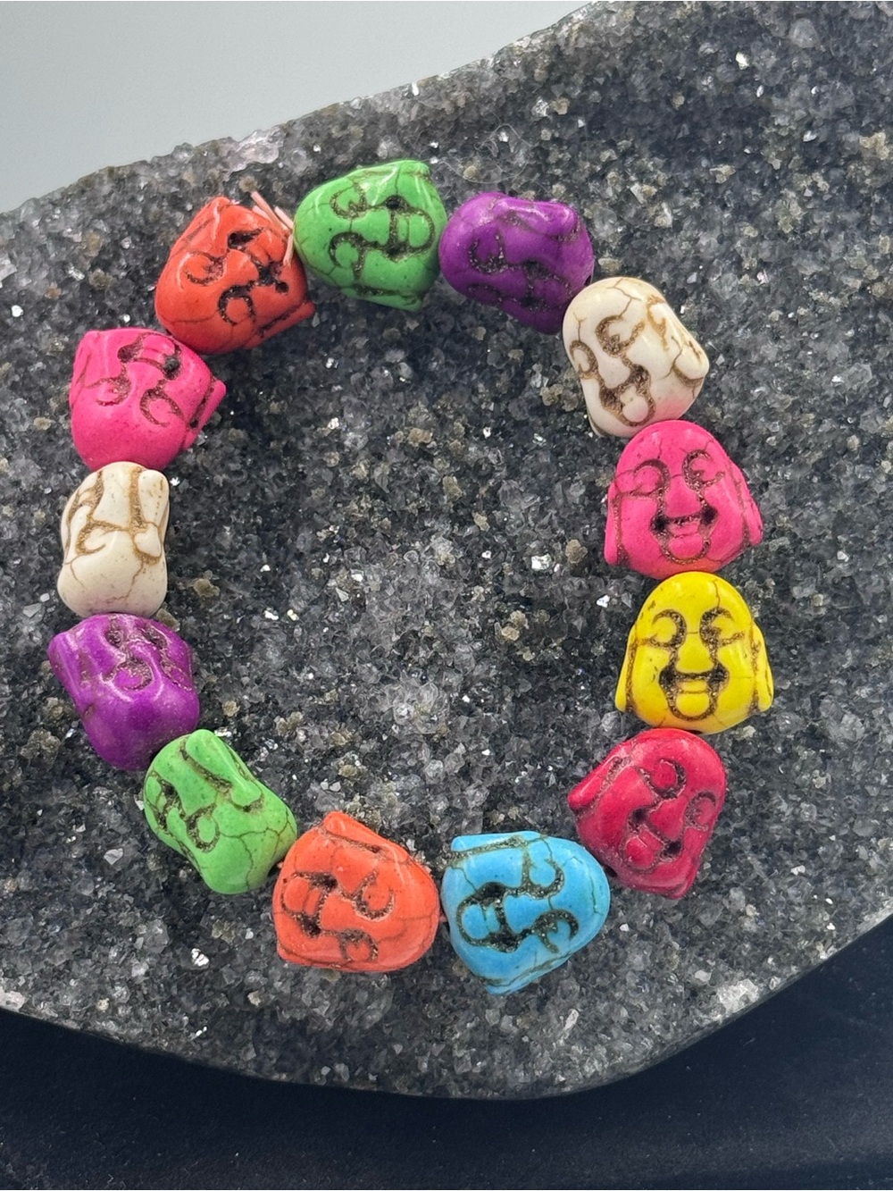 Colorful Buddha Head Beaded Stretch Bracelet - Picture 2 of 4